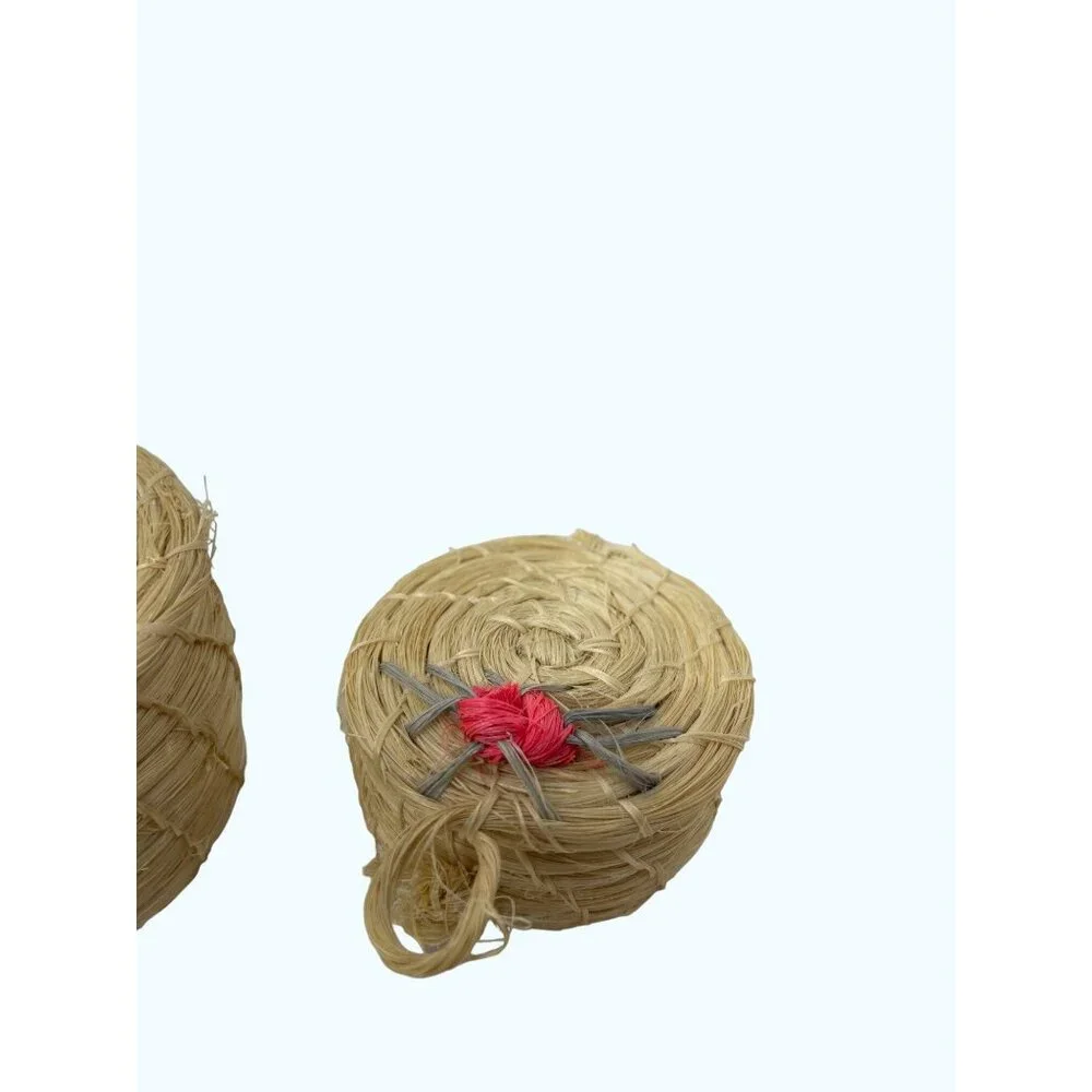3 Miniature Straw Nesting Baskets Floral Vintage
